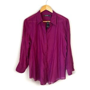 Lauren Ralph Lauren Silk Blend Button Up Shirt “Berry Jam” NEW Large Gorgeous!